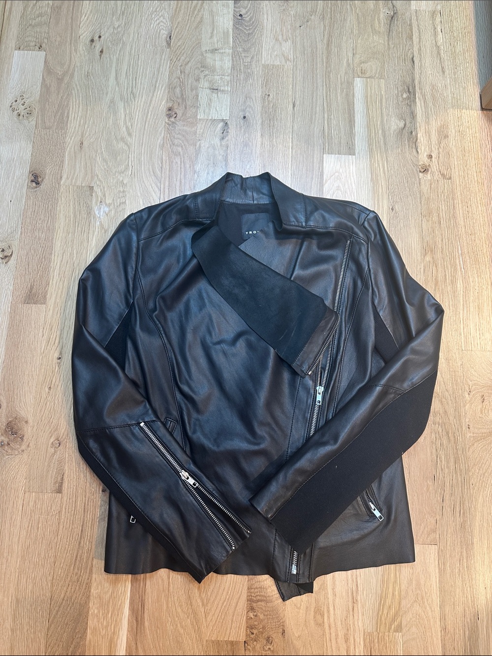 Trouve Black Leather Asymmetrical Zip Jacket